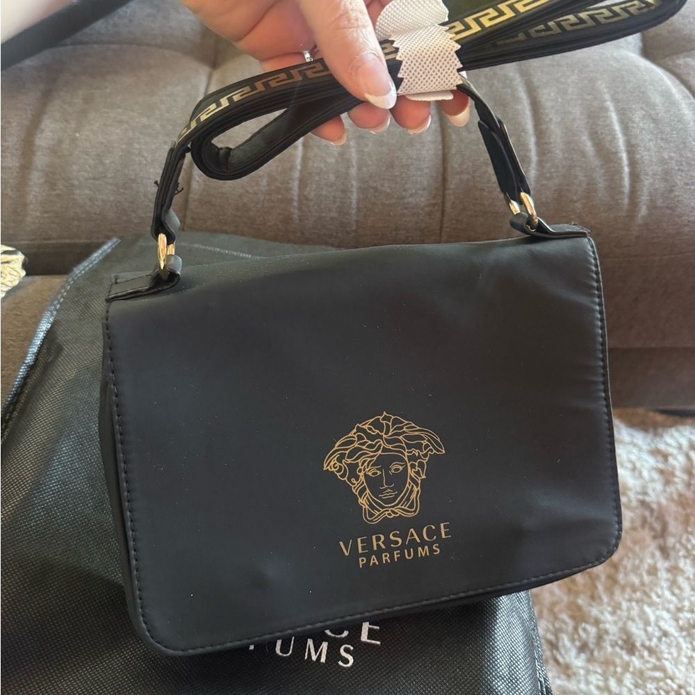 Versace Black Crossbody Bag with Gold Accents